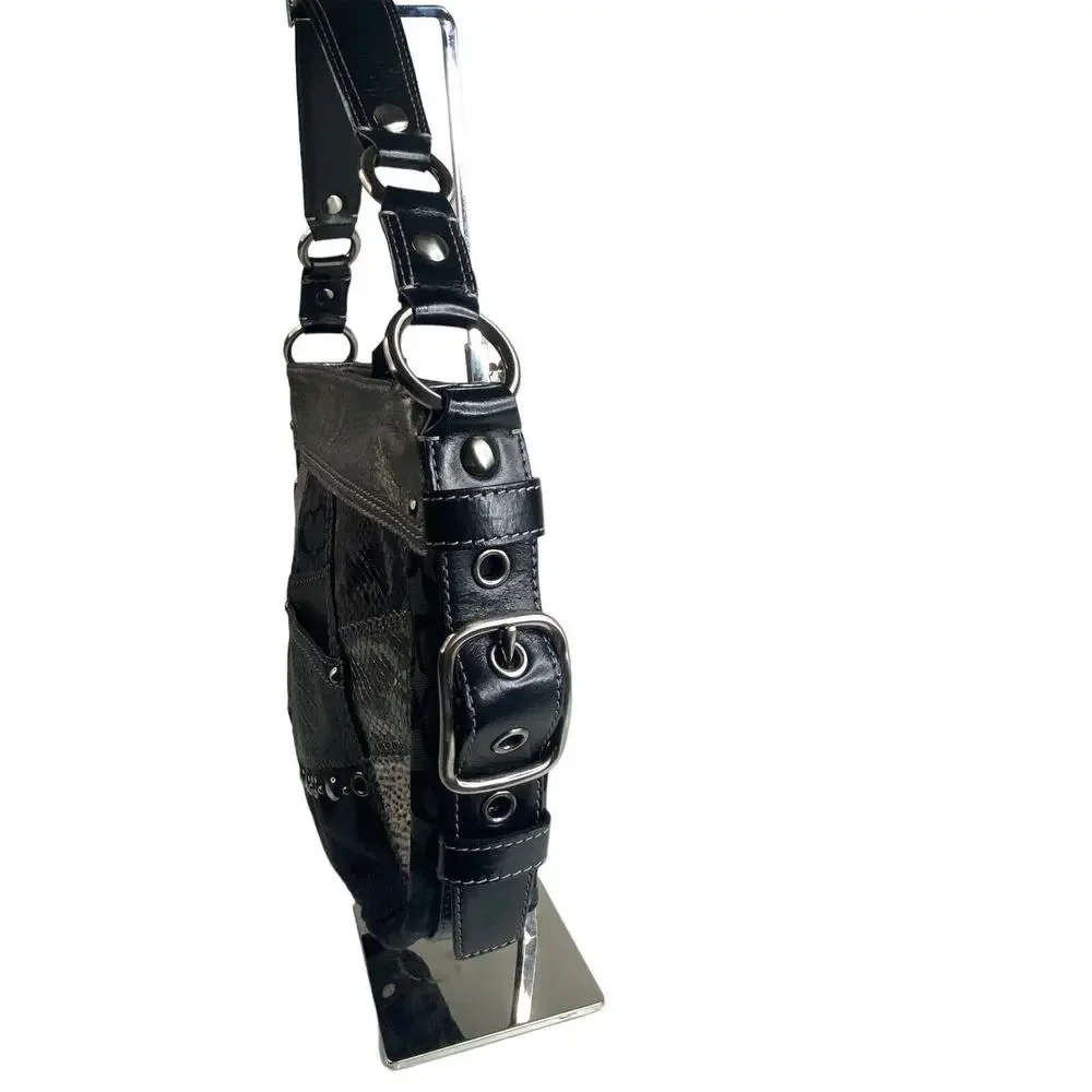 Coach Zoe Patchwork Silver Animal Print Black Gray Purse Suede Model f0873-12901 - Picture 5 of 16